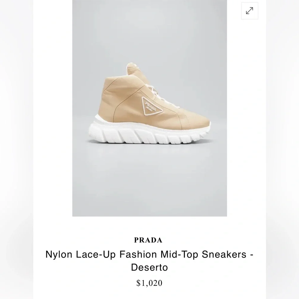 NWB PRADA***Nylon Lace-Up Mid-Top Sneakers****EU 39.5 US 9.5 $1020 - Picture 2 of 11